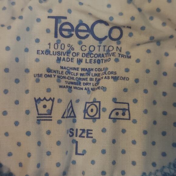 TeeCo Shirt Women's Size Large Quarter Button Blue Short Sleeve Top - Picture 4 of 6
